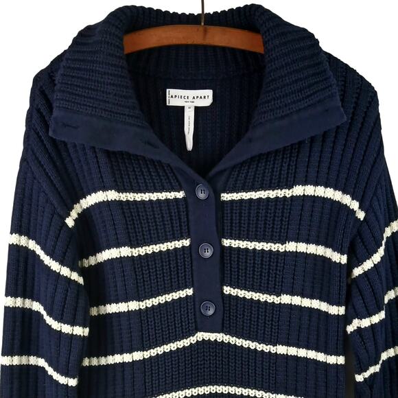 APIECE APART Tuckernuck SZ XS Navy And Cream Paloma Mock Sweater Cotton/Cashmere - Picture 3 of 5